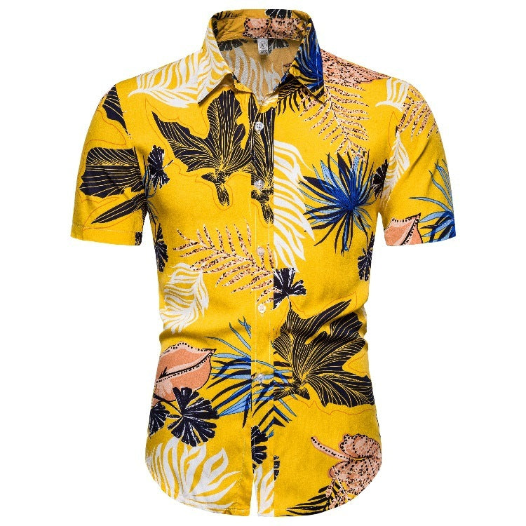 A Flower Shirt For Men's Foreign Trade Short-Sleeved Lapel Shirt 1811-CS135 To Send Amazon Hawaiian Dishes