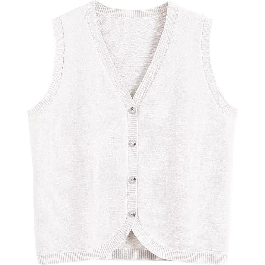 European And American Spring And Summer Women's Vest Buckle V-neck Casual Wear