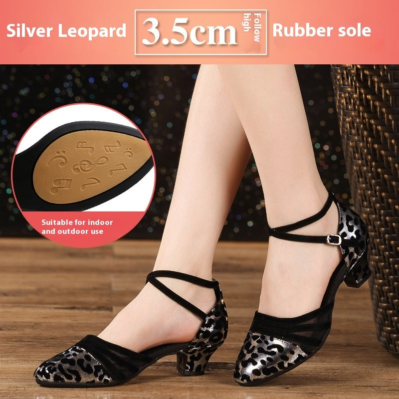 Women's Rubber Sole Latin Dance Shoes Mid Heel