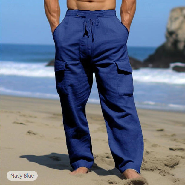 Men's Summer Wear Fashion Drawstring Multi-pocket Pants