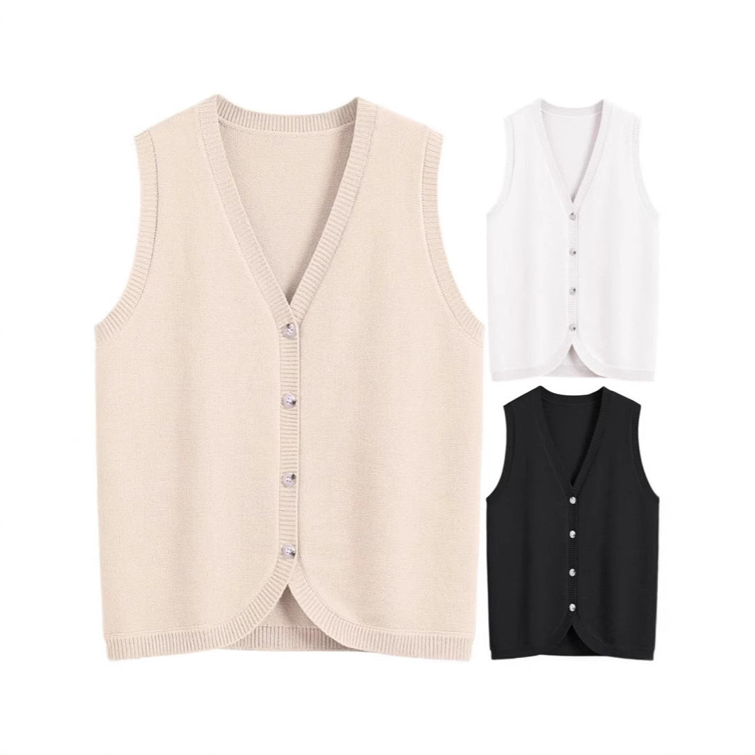 European And American Spring And Summer Women's Vest Buckle V-neck Casual Wear
