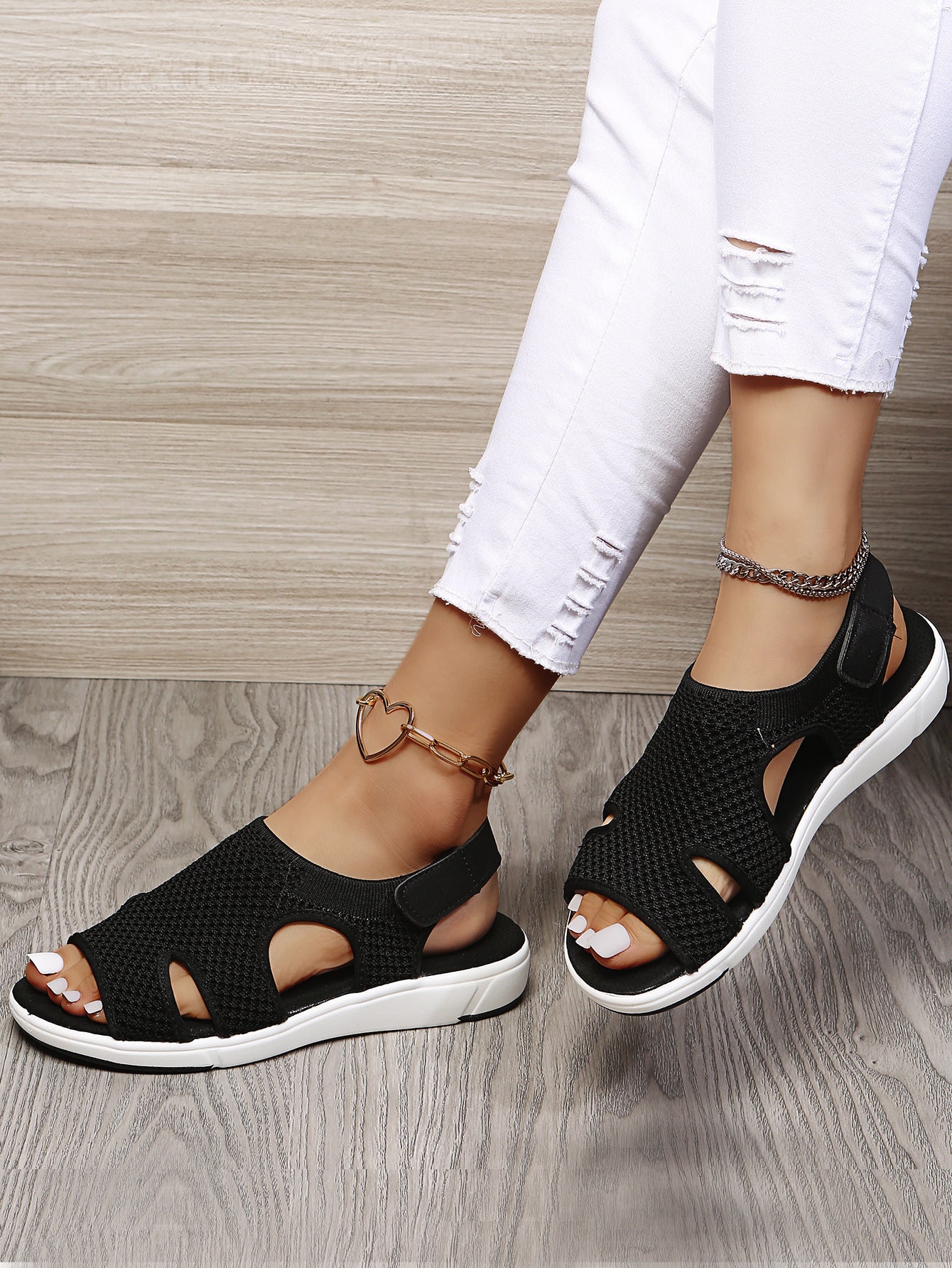 Women's Flat Sandals Rhinestone Breathable Rhinestone Beach Shoes