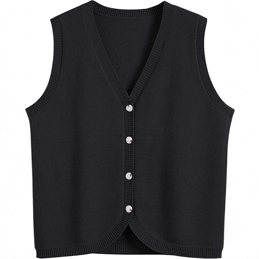 European And American Spring And Summer Women's Vest Buckle V-neck Casual Wear