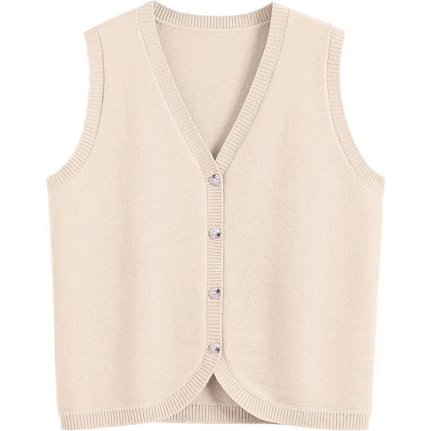 European And American Spring And Summer Women's Vest Buckle V-neck Casual Wear