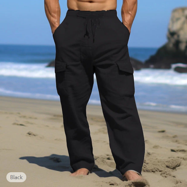 Men's Summer Wear Fashion Drawstring Multi-pocket Pants