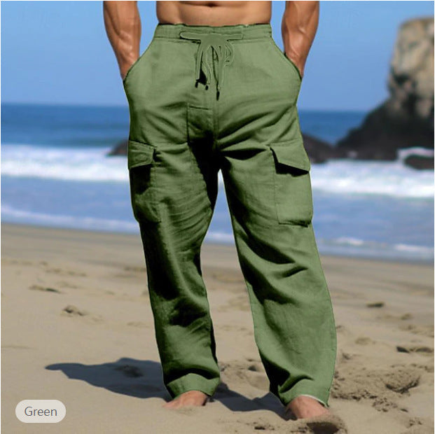 Men's Summer Wear Fashion Drawstring Multi-pocket Pants