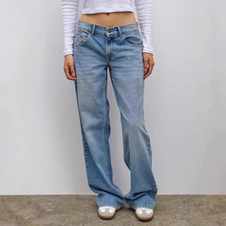 Retro Street Leopard Print XINGX Patchwork Stitching Straight Jeans