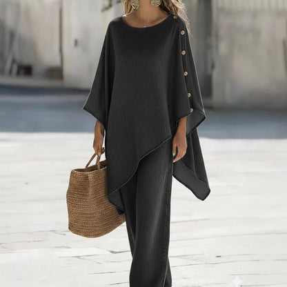 Womens Casual Solid-Color Loose Top And Pants Set