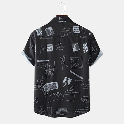 Cross-Border New Men's Casual Shirts Graffiti Fashion Printed Short-Sleeved Shirts Men's Lapel Shirts