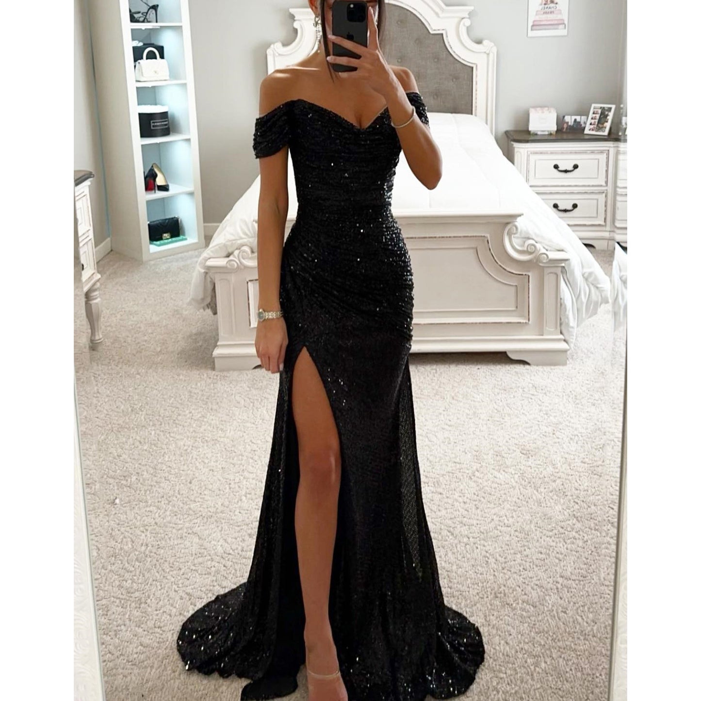 Party Sequins Off-neck Split Dress .Casual Fashion Dress For Women