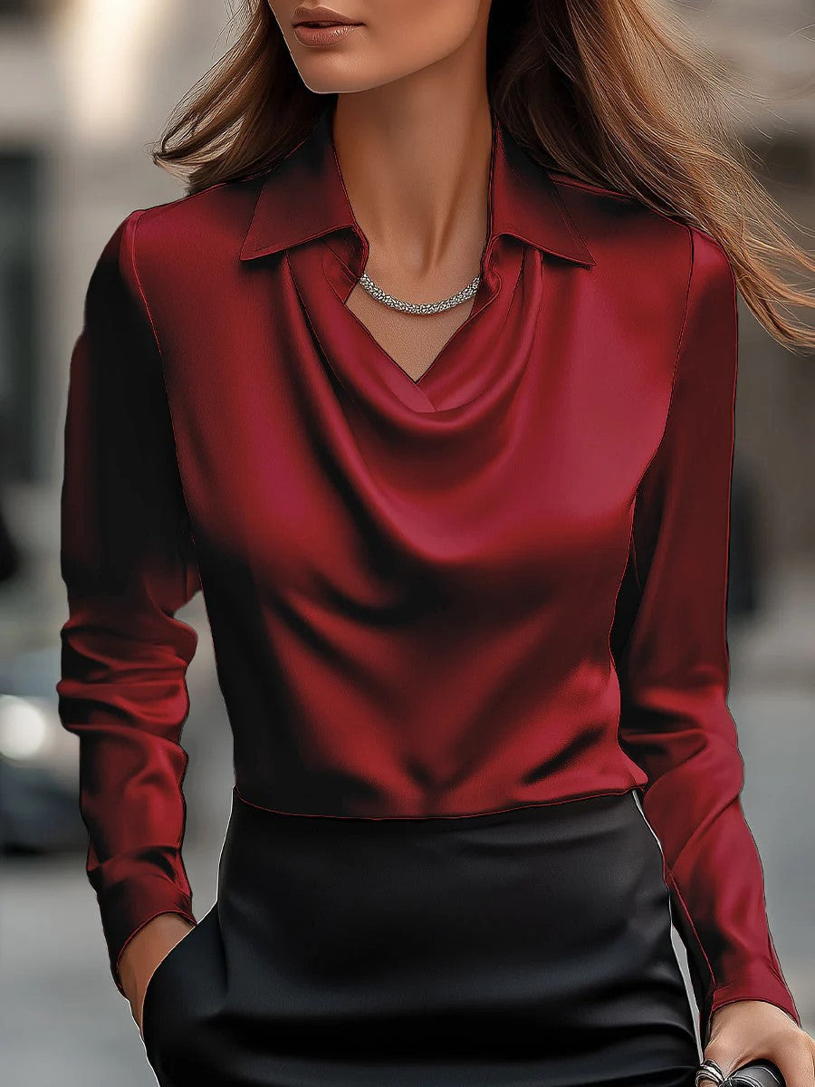 Womens Solid-Color Loose, Simple Boat-Neck Shirt