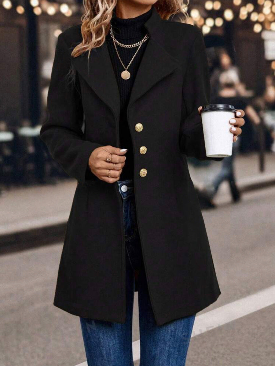 Solid Color Slim Women Woolen Coat Outerwear