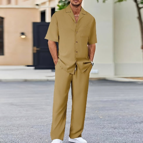 European And American Leisure Men's Suit Loose Lapels Short-sleeved Trousers