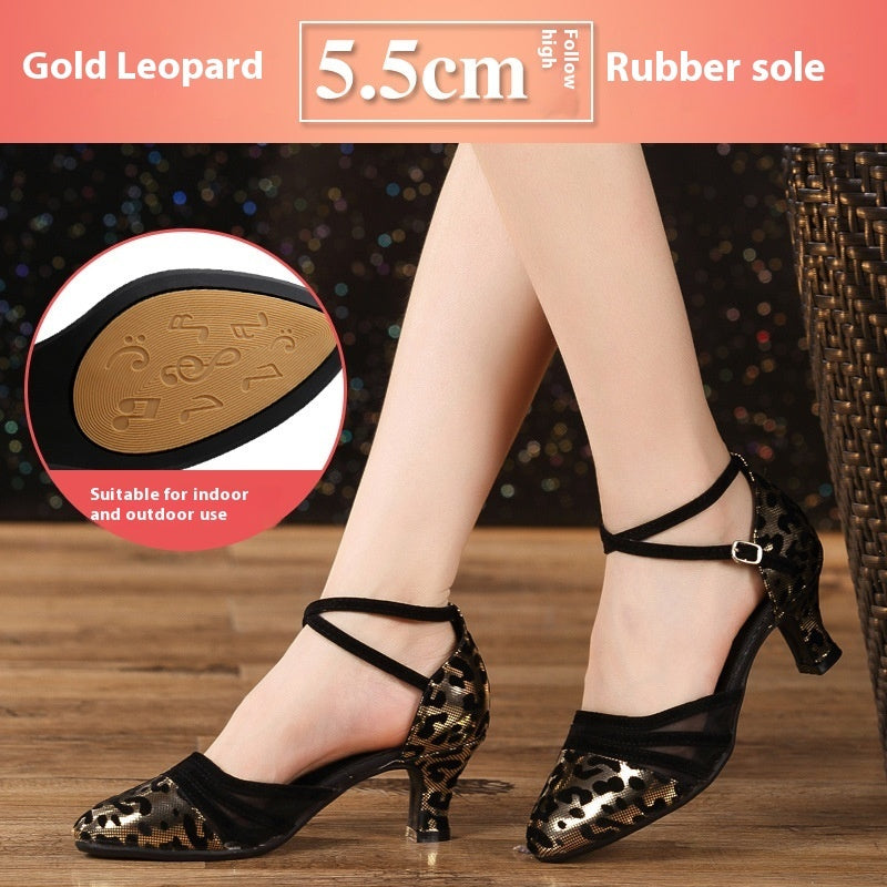 Women's Rubber Sole Latin Dance Shoes Mid Heel