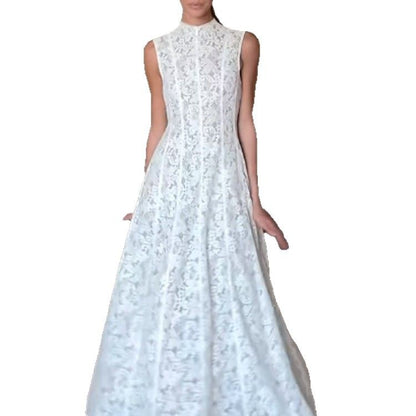 Half Turtleneck Sleeveless Lace.High Waist Slim Fit Dress European And American