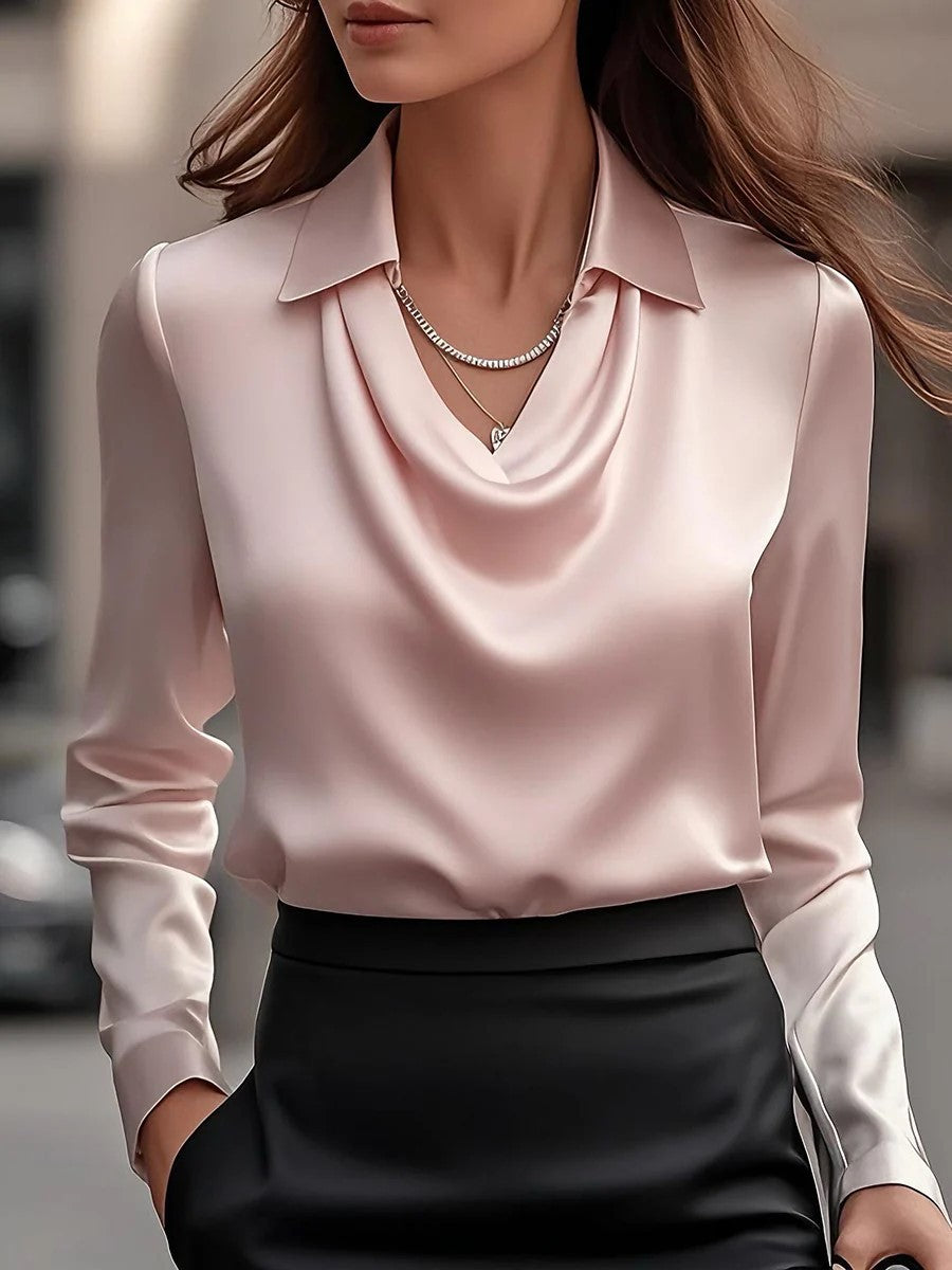 Womens Solid-Color Loose, Simple Boat-Neck Shirt