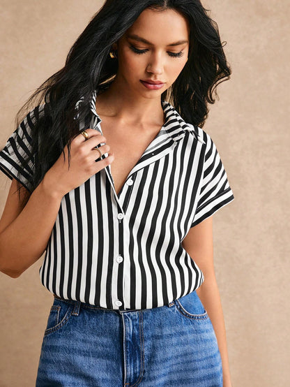 Chemise Rayures Manches Chauve-Souris  Bouton