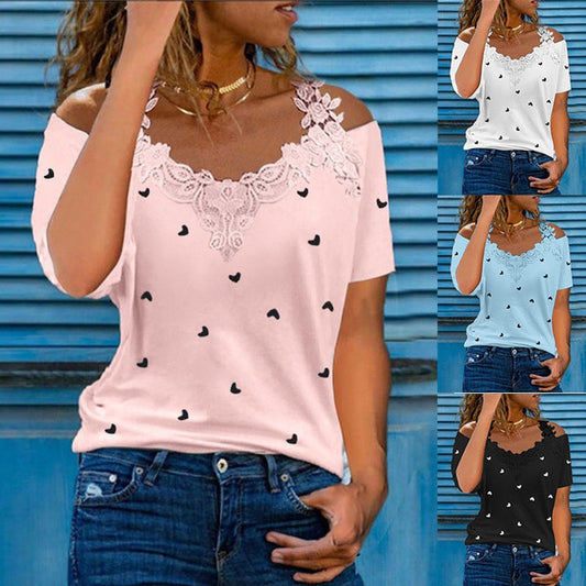 Fashion Women's Casual Shirts Lace Sewing