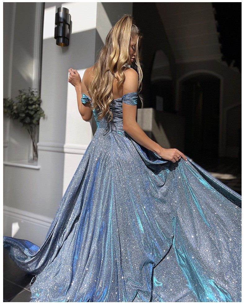 Sequined Large Skirt Tube Top With Side-slit Dress .