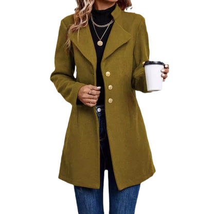 Solid Color Slim Women Woolen Coat Outerwear
