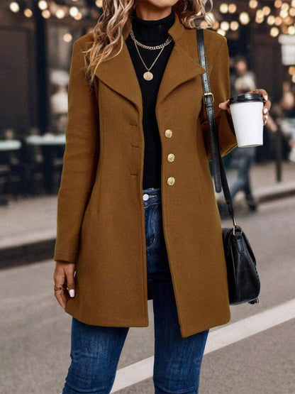 Solid Color Slim Women Woolen Coat Outerwear