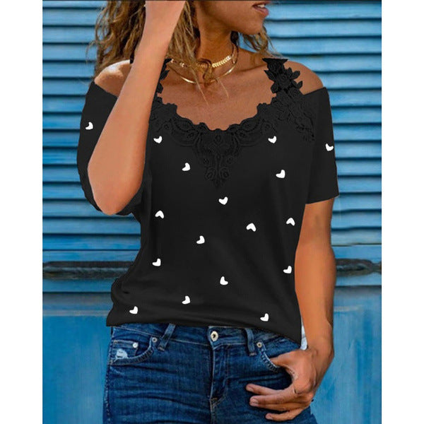 Fashion Women's Casual Shirts Lace Sewing