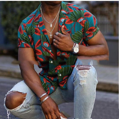 Ouma Men's Lapel Short Sleeve Fashion Hawaiian Style Vacation Shirt