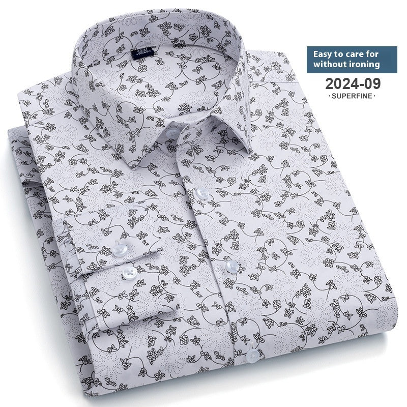 Spring And Autumn Fashion Floral Youth Men's Long-sleeved Shirt