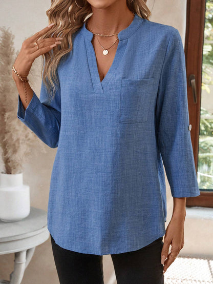 Women's Spring Full Print Notched Neck Sleeve Work Blouse