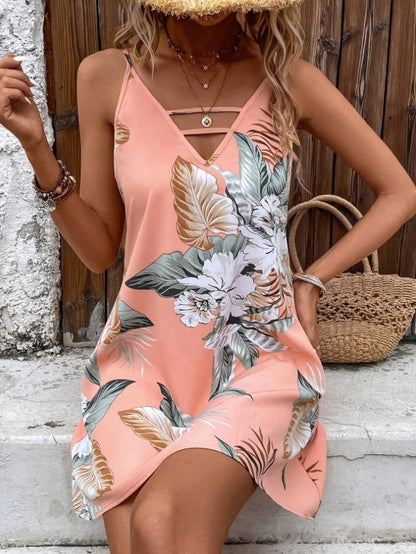 ROSE Tropical Print Cut Out Front Cami Dress