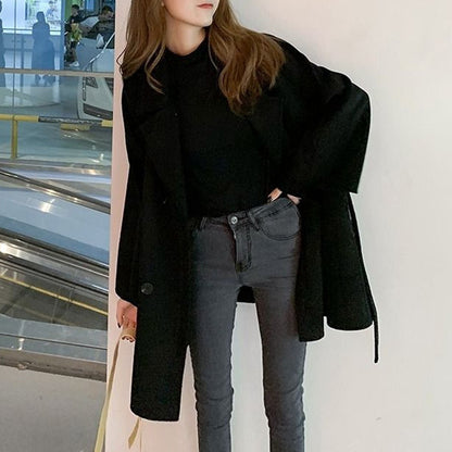 Winter Women's Korean-style Hepburn-style Loose Mid-length Faux Wool Coat