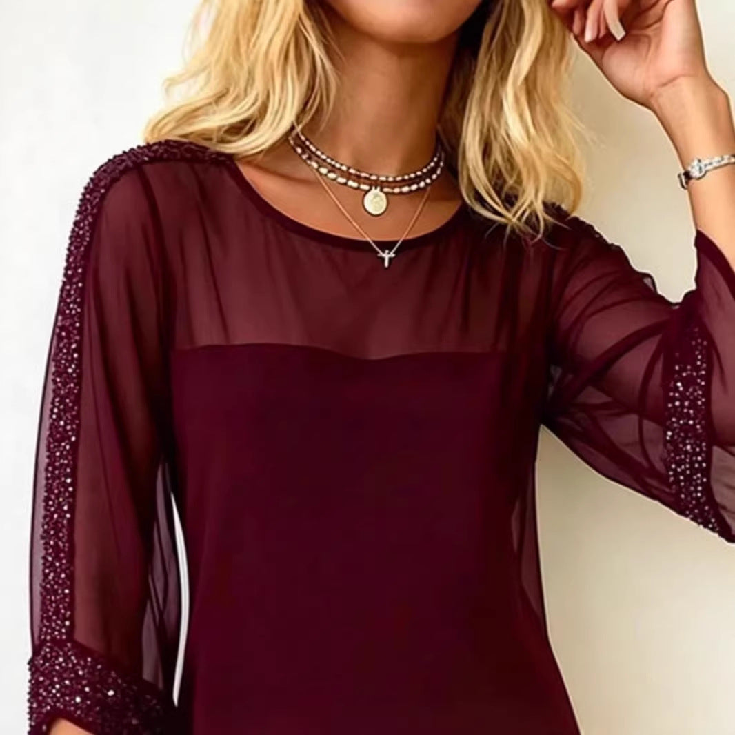 Womens Mesh Sequin Bodycon Dress