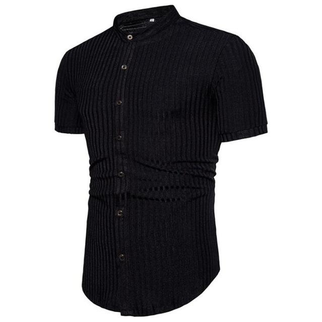 Black ribbed short-sleeve shirt on a white background