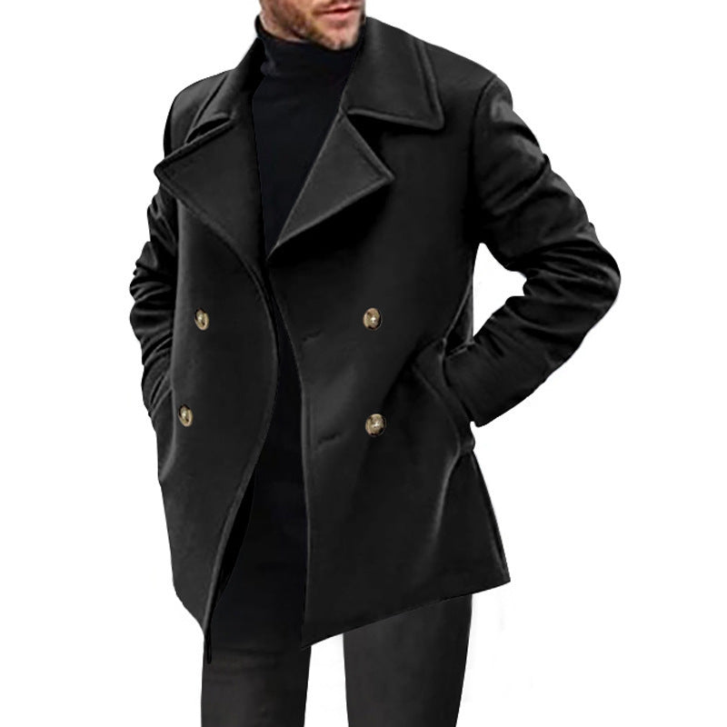 Black coat with gold buttons on a white background