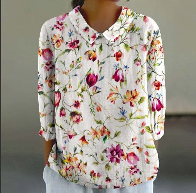 Women's Fashionable Retro Style Floral Print Shirt