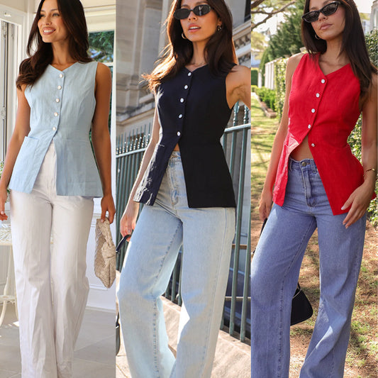 Solid Color And V-neck Sleeveless Vest Design Vest