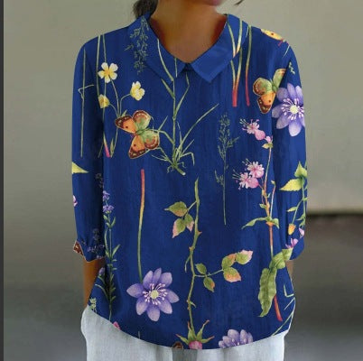Women's Fashionable Retro Style Floral Print Shirt