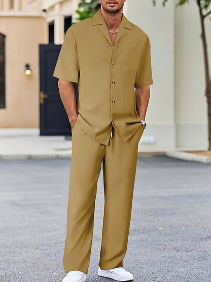 European And American Leisure Men's Suit Loose Lapels Short-sleeved Trousers