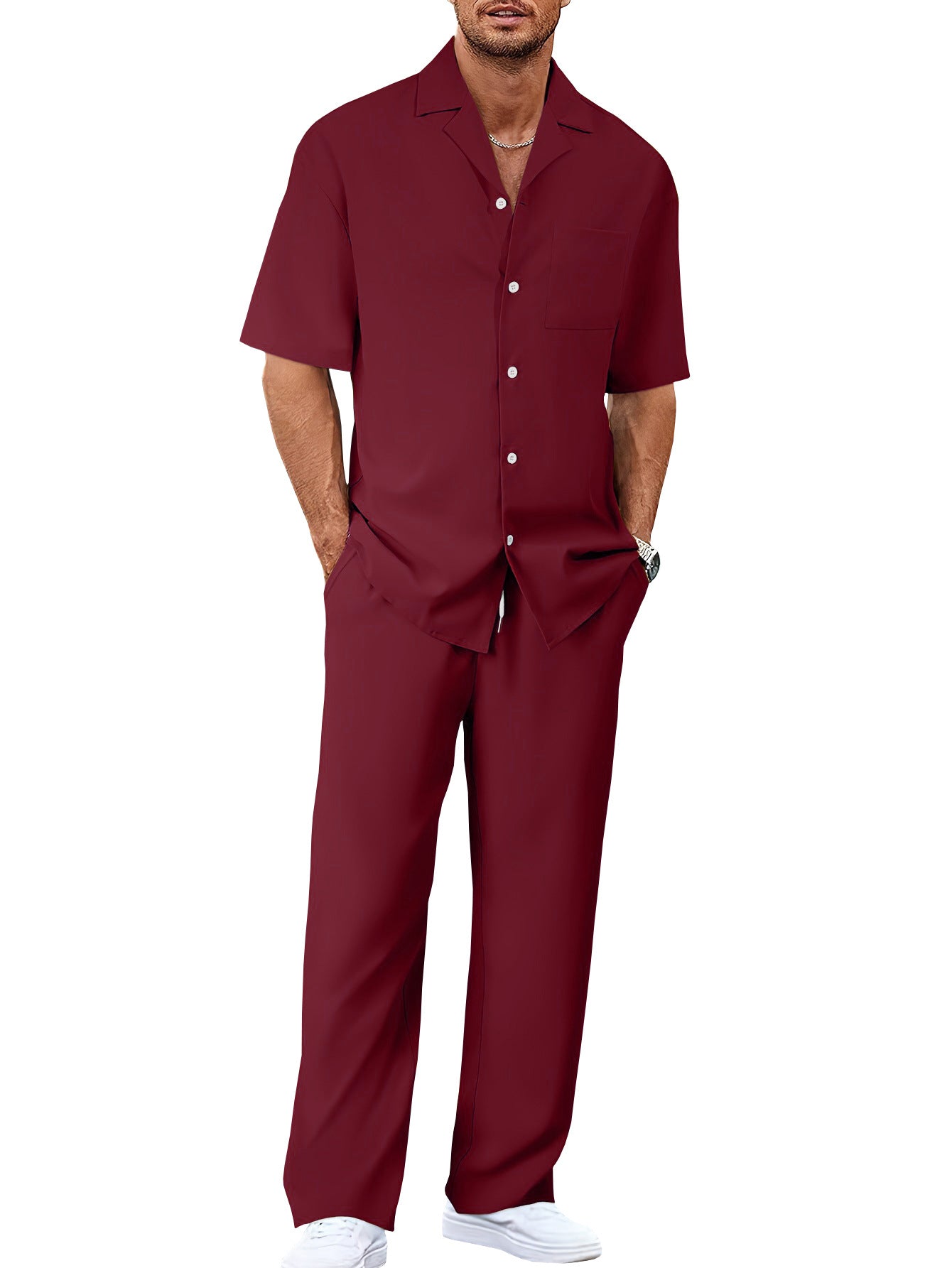 European And American Leisure Men's Suit Loose Lapels Short-sleeved Trousers