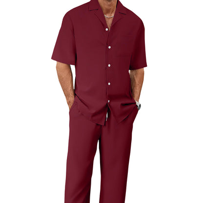 European And American Leisure Men's Suit Loose Lapels Short-sleeved Trousers