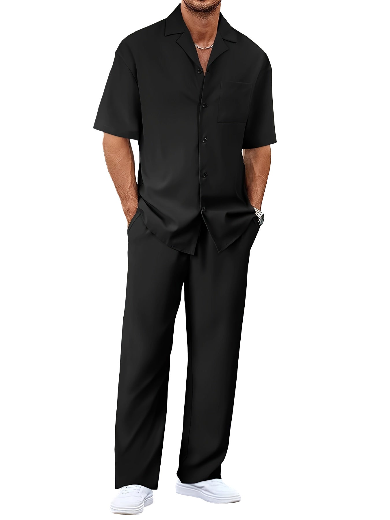 European And American Leisure Men's Suit Loose Lapels Short-sleeved Trousers