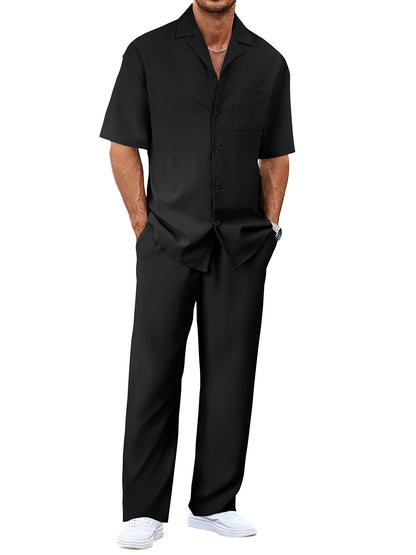 European And American Leisure Men's Suit Loose Lapels Short-sleeved Trousers