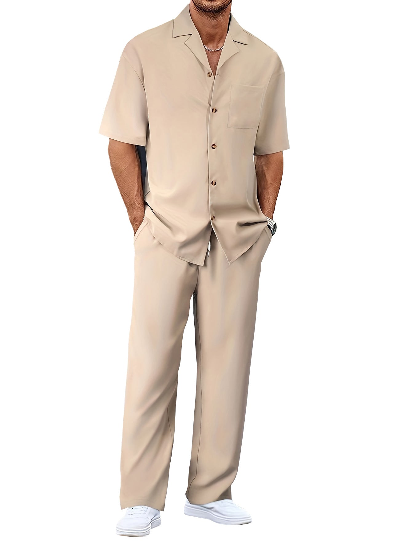 European And American Leisure Men's Suit Loose Lapels Short-sleeved Trousers