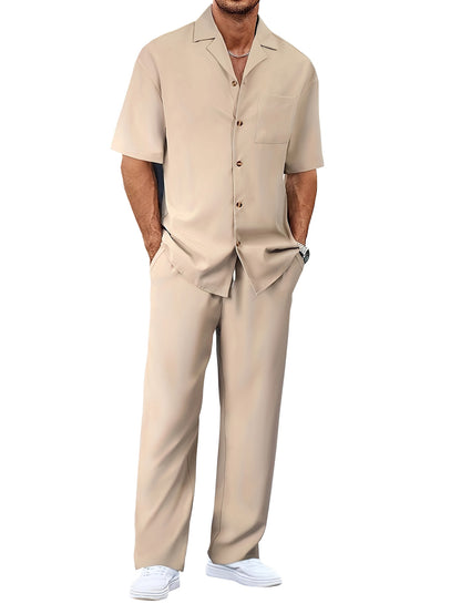 European And American Leisure Men's Suit Loose Lapels Short-sleeved Trousers