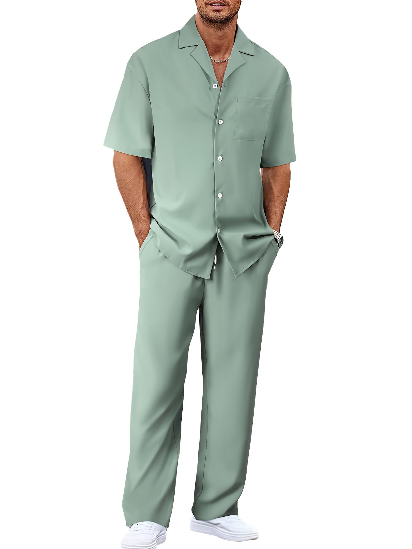 European And American Leisure Men's Suit Loose Lapels Short-sleeved Trousers