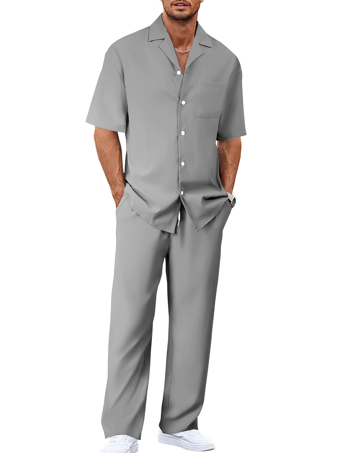 European And American Leisure Men's Suit Loose Lapels Short-sleeved Trousers