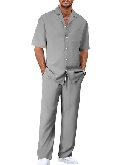 European And American Leisure Men's Suit Loose Lapels Short-sleeved Trousers