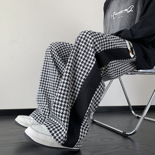 Houndstooth Stitching Chenille Casual Pants