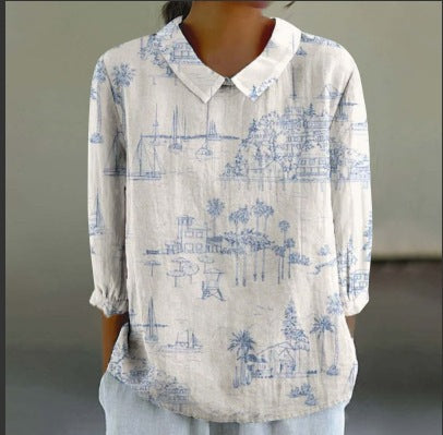 Women's Fashionable Retro Style Floral Print Shirt