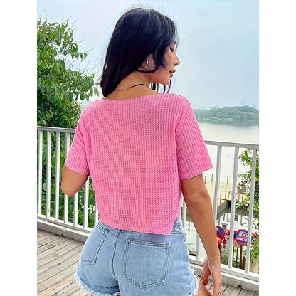 Summer V-neck Sweater Slimming Clavicle Short Midriff-baring Top